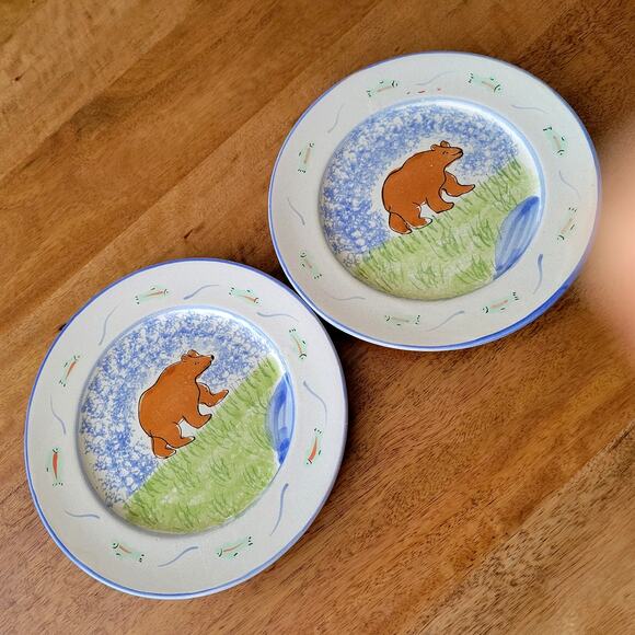 Mesa International Other - Mesa International 9" Plates Bear Fish 2PC Handcrafted in Hungary